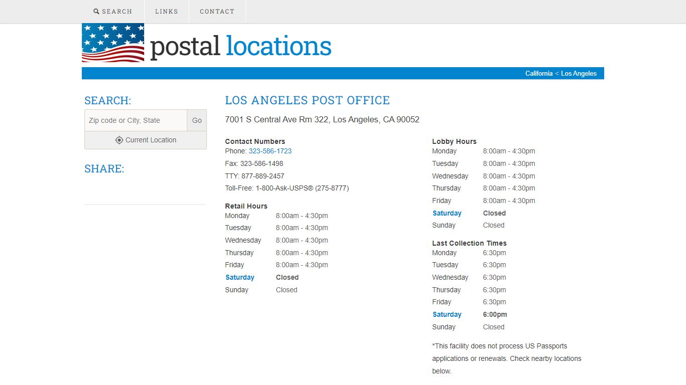 Post Office in Los Angeles, CA - Hours and Location